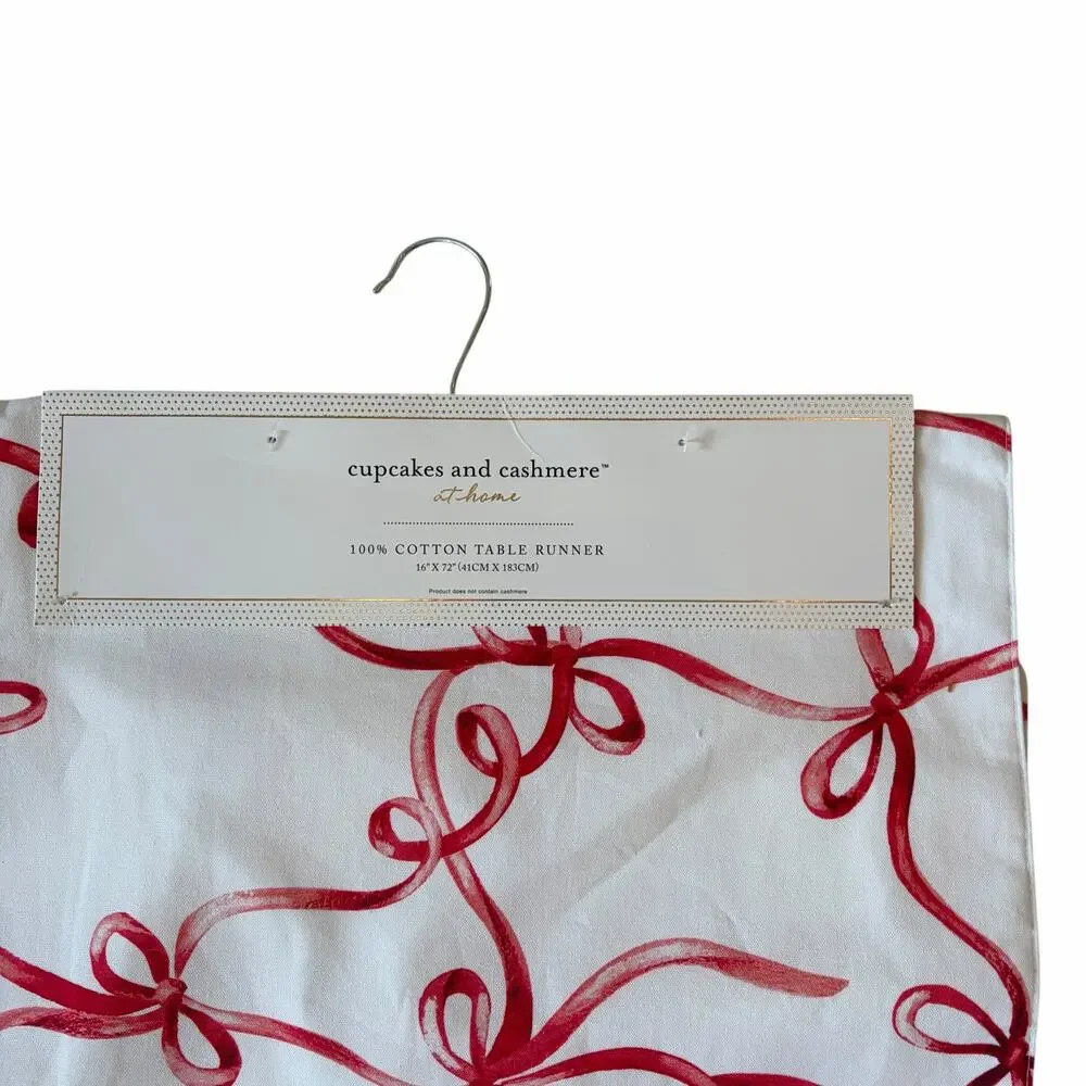 Cupcakes and Cashmere RIBBONS & BOWS Table Runner 16x72 Red White Holiday New